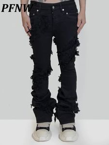 Mäns jeans PFNW Höstnischstil Hög elastisk fast färg Män och kvinnliga byxor Darkwear Chic Pencil Pants 12A4954 230131