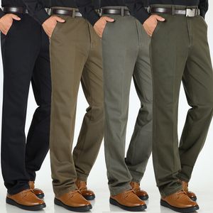 Men's Pants Business Cotton Casual Men 2023 Classic Style Straight Loose High Waist Elastic thick Trousers Male Brand Clothes 230131