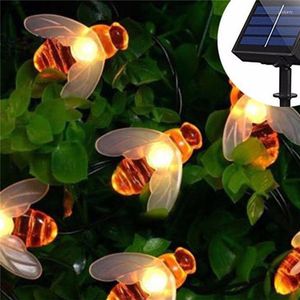 Strängar Solar Powered LED String Lights 30 LEDS Honeybee Outdoor Garden Light Fairy Night Lamp Wedding Party Christmas Trees Decor