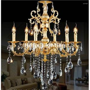 Lustres de lustres modernos clássicos lustres de cristal clássicos iluminação de liga dourada com 6 braços d700mm LED AC D