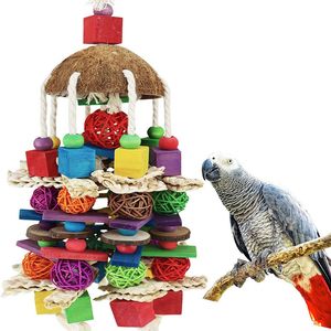Other Bird Supplies Large Parrot Chewing ToyNatural Wooden Blocks Rattan Ball Tearing Cage Bite For African Grey Macaws Cockatoos 230130