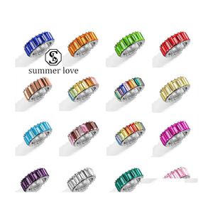 Полоса кольца Rainbow Crystal Classic Colorf Обручальное кольцо для мужчин, женщины с пленкой, модные свадебные ювелирные украшения, доставка Drop Drop Dheec Dheec