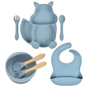 カップ料理の調理器具7pcs/セットベビーシリコンプレート付き吸盤食品グレード幼児摂食食器用品キッチンポータブルディナープレートボウルビブセット230130