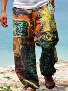 Men's Pants Summer Men Baggy Casual Printed Design Wide Leg Trousers Retro Vintage Beach Hawaiian Plus Size Loose Man Streetwear 230131