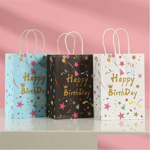 Geschenkwikkeling Handtas Kinderen Volwassen Boy Girl Ballon Party Supplies Baby Shower Paper Tassen Gelukkige verjaardag Cartoon Candy Bag Drop levering Dhtij