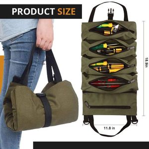 Tool Bag Mintiml Tool Bag Multi-Purpose Tool Roll Bag Wrench Roll Pouch Hanging Tool Zipper Tote Working Tool Bag 230130