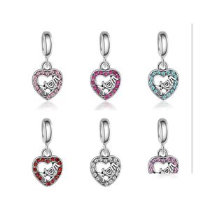 Charms Mothers Day Jewelry Crystal Rhinestone Mom Beads Charm Sier Big Hole Loose Spacer Craft Bead Pendant Fit Armband Making 490 DH5V2