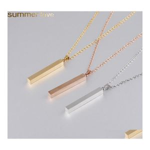 Pendant Necklaces Stainless Steel Necklace Fashion Gold Plated Solid Blank Bar Charm Pendants For Buyer Own Engraving Jewelry Drop De Otqqb