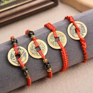 Charm-Armbänder, Glücksbringer, rote Schnur, Feng Shui, Kupfer-Münzen-Armband, handgefertigt, verstellbar, locken Geld, Reichtum für Frauen und Männer