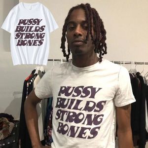 Camisetas Masculinas Pussy Builds Strong Bones Rapper Playboi Carti Camiseta Vintage Hip-Hop Grande Manga Curta Algodão Camisetas Casuais 230131