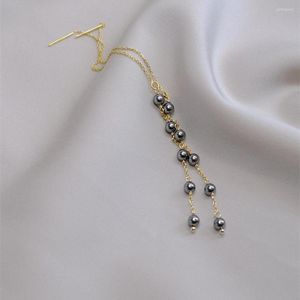Kolczyki stadnonowe ręcznie wykonane pięć czarnych bręków Pearl 925 srebrne złoto-spłaty długie retro eleganckie kobiety