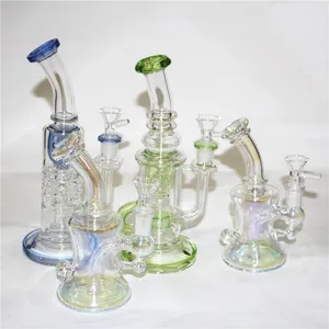 Straight Tube Hookahs Ice catcher Oil Dab Rig Stereo Matrix Perc Glass Water Pipes 5mm Thick Glass Bongs with 14mm Joint herb glass bowl