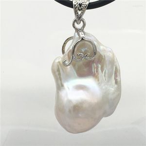 Pendant Necklaces Natural White Irregular Baroque Pearl Leather Cord Necklace Tibetan Silver Clasp 001