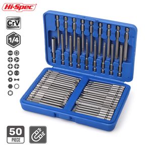 Chaves de fenda Hi-Spec 50pc 75mm Longa Fejura Magnética Conjunto de segurança Cabeça de segurança 1/4 Chave de fenda Kit Torx Star Hex Spline Set 230130