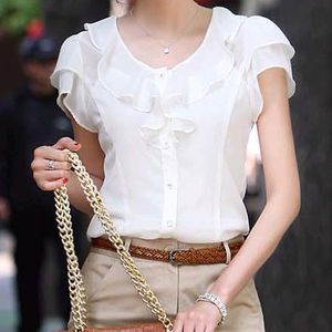 Damskie koszulki słodkie letnia moda bluzki krótkie rękawy szyfon biurowy noszenie chemise femme damskie topy plus rozmiar xxl 230131