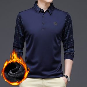 Herr t-shirts mode fleece polo män långärmad vinter och höst varm kläder koreansk stil manlig lyx toppar 230131