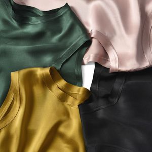 Blusas femininas camisas verão confortável elegante camisa selvagem coreano mulheres moda cetim tank top verão escritório senhora gelo seda tanque top 230131