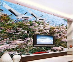 Tapety 3D Tapeta Niestandardowy po mural na Wall Lake Reed Egret Landscape Decor Home Decor Tła salon do ścian 3 D