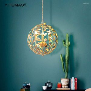 Ljuskronor Globe Chandelier Round Gold Leaf Lighting Sphere Pendant 3 Light In Bedroom Kitchen Matsal Restaurang Trappa