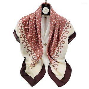 Scarves 2023 Boutique 90 90cm Square Scarf Female Ocean Chain Silk Office Lady Hair Neck Headband Skirt Band Clothing Produc