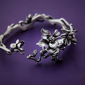 Charm Bracelets Summer independent design handmade magnolia ladies bracelet exquisite and beautiful fashion silver jewelry 230131
