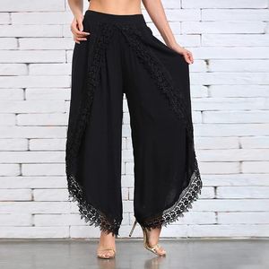 Women's Pants Women Dress Ladies Solid Color Casual Pocket Loose Cotton Linen Patchwork Wide Leg Trousers