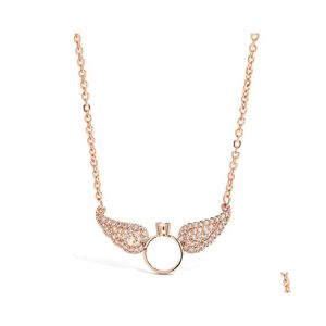Pendant Necklaces Angel Wings With Ring Crystal Necklace For Women Statement Jewelry Drop Delivery Pendants Dhjfq