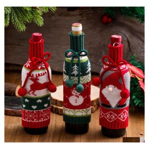 Christmas Decorations Knitted Wine Bottle Er Bag Santa Elk Snowman Pattern Champagne Bags Banquet Party Decor Xmas Supplies Yfa3048 Dhgpd