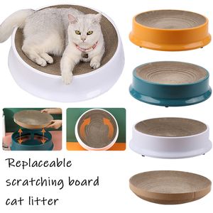 Cat Furniture Scratchers Round Cat Scratching Board Toy Funny Claw Grinder Corrugated Paper Kitten Bed Wear-resistant Scratcher Can Replace Nest for Cats 230130