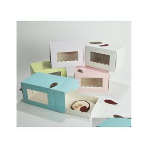 Andra evenemangsfestleveranser Cake Box med Window Swiss Roll Boxes Kraft Paper Bakning Packaging Wedding Kids Birthday SN3314 Drop de Dhjjb