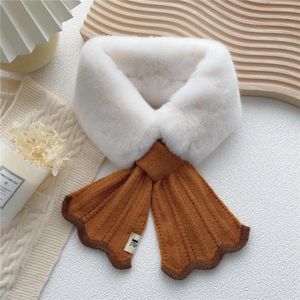 Scarves Plush Scarf Faux Fur Collar Neck Warmer Knitting Wool Soft Warm Lace Knitted Cross Long Skinny Winter D332