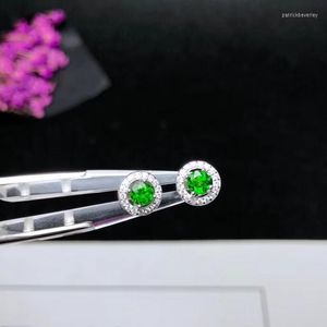 Brincos de bronzeamento DiGling Green Green Diopside Gemstone 925 Prata Jóias finas redondo Gem Natural Stud Color Girl Ornament Gift