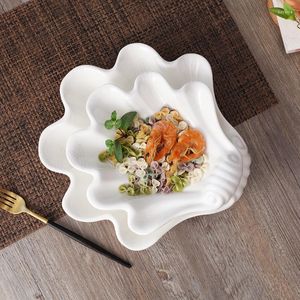 Plates Creative Ceramic Plate Pure White Shell Decorative Home Afternoon Dish Irregular Art Restaurant Sashimi Sushi