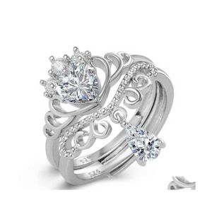 Z bocznymi kamieniami Zestaw Pierścień Crown Akcesoria biżuterii Sier dla dziewcząt Kobiet Micro Zircon Pierścienie Down Dhn2a