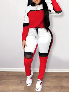 Kvinnors plus -storlek Tracksuits LW Women Two Piece ColorLump Tracksuit Pants Set Patchwork Sporty Long Sleeve Conventional Collar Autumn Outfits 230130