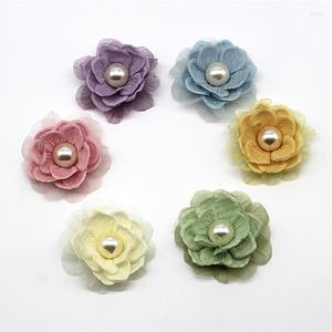 Decorative Flowers 10PCS Chiffon Boutique Hair Accessories DIY Flower Headwear Fashion Accessory No Clip For Headband