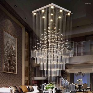 Chandeliers Modern LED Rectangular Crystal Chandelier Lamps Stairs Hanging Pendant Fixtures For Villa El Mall With AC110-240v