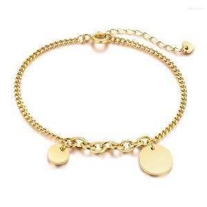 Link Armbänder Münze Edelstahl Cuban Curb Dünne Kette Armband Für Frauen Schmuck