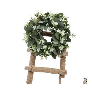 Dekorative Blumen Kränze Simation Eukalyptus Kranz grünes Blatt Girlandtür trimm Ostern Hochzeit Amerikanische Dekoration für Fenster g otkjw