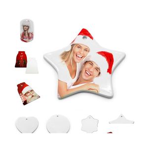 Decorações de Natal Criatividade da moda Sublimação Diy Sublimação Pingente de cerâmica em branco Ornamentos de impressão de transferência de calor Cerâmica de impressão 6 DHG4J