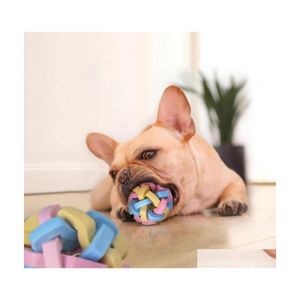 Hundespielzeug kaut Haustier Sound elastischer Kauball stricken Kontrastfarbe Schleifen Zähne Zahnbürste Spielzeug Trainingsprodukt WQ235 Drop Lieferung Hom Dhvxo