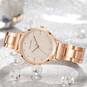 Armbandsur som säljer lyxiga damer Frosted Glitter Dial Quartz Watch Rose Gold Case Women