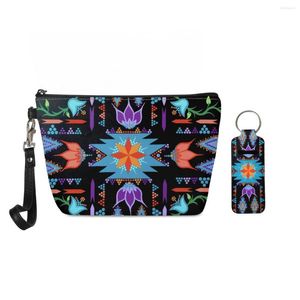 Cosmetic Bags Ethnic Tribal Print Leather Bag With Lipstick Case 2pcs Set Teen Girls Casual Makeup Travel Pouch Women Wash Kit