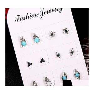 Clip-On Screw Back Bohemia Heart Evil Turkish Eye Mini Stud Earrings Set Gold Sier Crystal Earring For Women Small Mix Dainty Eari Dhlcx