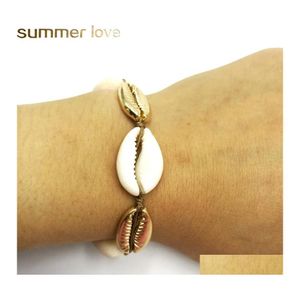 Charm Bracelets Original Nature Shell Bracelet With Zinc Alloy Handmade Gold Color Braid And Necklace Jewelry For Women Drop Delivery Ot7A3