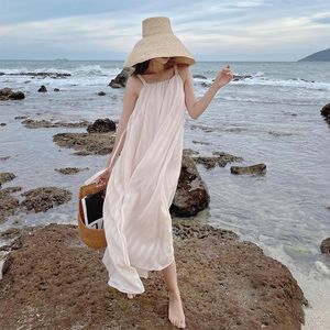 Sukienki swobodne Kobiety w paski jasnoróżowy sukienkę na poślizg Lato 2023 Runway luźne maxi sun failu plaż