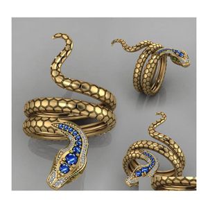 Com pedras laterais Hiphop Creative Money Snake Ring Personalidade dominante Sapphire Zircon Mticircle Antiga Garota de Ouro Presente BD Dhu1z