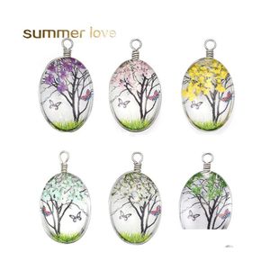 Charms Designer Creative Dried Flower Pendant f￶r ￶rh￤nge Halsband Kvinna Fashion Glass Oval Ball Pressed Diy Jewelry Making Drop Del Otzs5