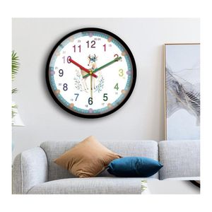 Wall Clocks Creative Nordic Design Clock Cartoon Digital Art Learn Silent Horloge Murale Moderne Home Decoration Drop Delivery Garden Otayr