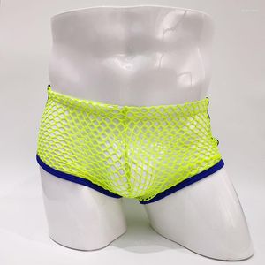 Mutande Uomini sexy Mesh Hole Ventilazione Intimo Uomo Boxer Mutandine corte Pantaloni ad angolo retto Taglie forti Prospettiva trasparente